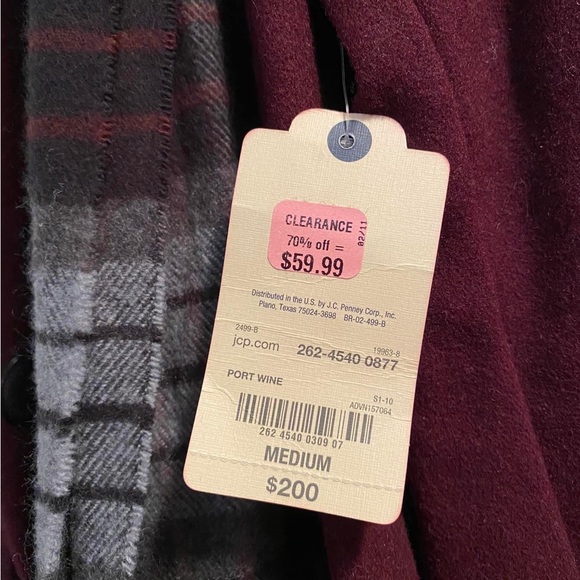 St Johnβs Bay Maroon Button Up Jacket W/ Scarf Size Medium - Picture 3 of 4